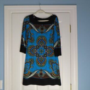 Kristin Davis Dress Colorful Vibrant Boho Blue Lined 3/4 sleeve Comfortable Sz 8